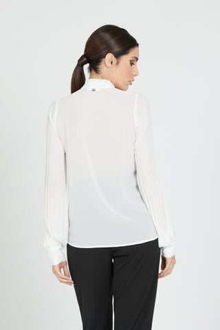 ATLANTIDE long-sleeved pleated shirt with mandarin collar and jewel button