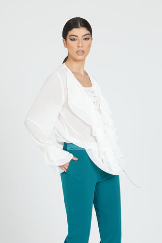 BALTEA long-sleeved ruffle shirt with ruffles with strings