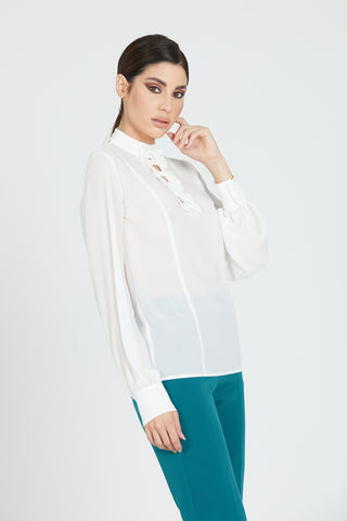 MUKUT long sleeve blouse with bows, V-neck back