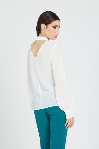 MUKUT long sleeve blouse with bows, V-neck back