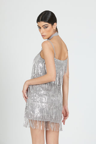 HUNYANG top with sequin fringe scarf
