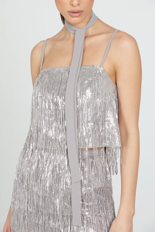 HUNYANG top with sequin fringe scarf