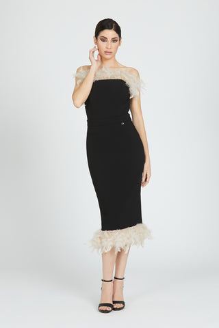 BAINTH high waist midi skirt with feathers