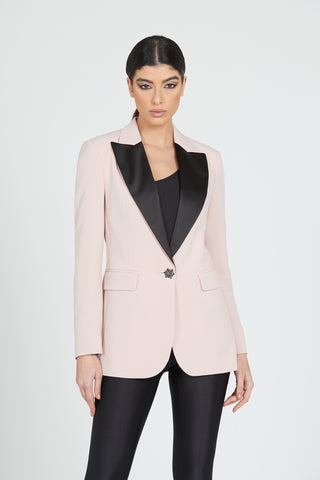 KUNGUR long sleeve jacket with satin lapels, 1 jewel button and flap pocket