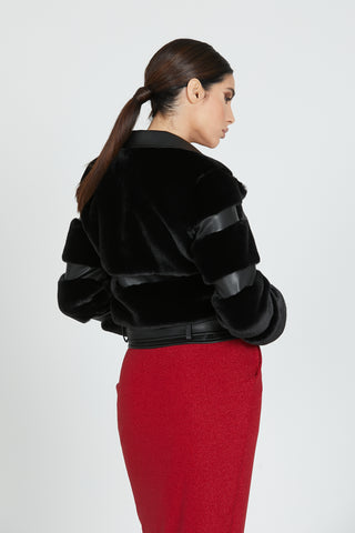 MANIA faux fur long sleeves with faux leather inserts belt