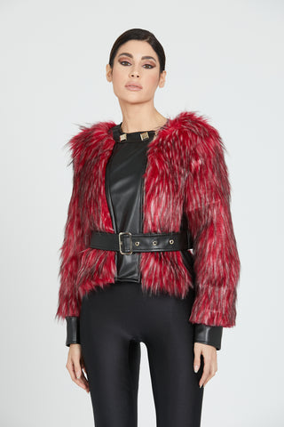 APSARAS faux fur long sleeve with belt plus faux leather