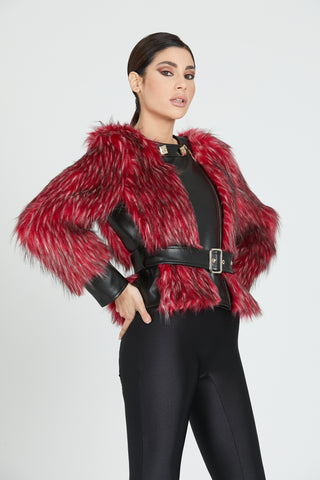 APSARAS faux fur long sleeve with belt plus faux leather