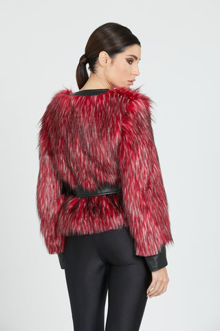 APSARAS faux fur long sleeve with belt plus faux leather