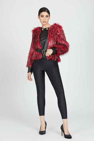 APSARAS faux fur long sleeve with belt plus faux leather