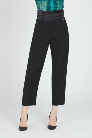 DISTEGH high-waisted trousers with darts plus ts plus satin basque plus buttons