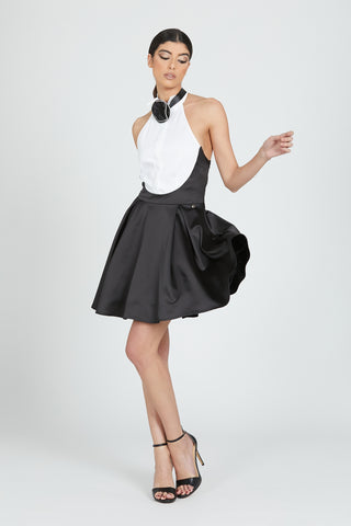 GHENT short tuxedo effect dress with rhinestone flower collar and darts