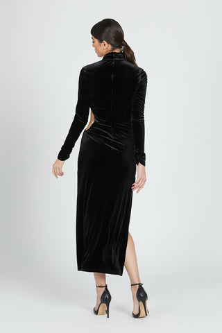 ADDA long chenille long sleeve dress with side opening and chain