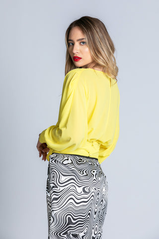 Blusa IFFIT corta manica lunga scollo v con fiocco con fondo plisse'