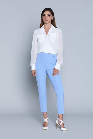 ERLA blouse, short, long sleeves, crossover neckline with fringes and pockets 