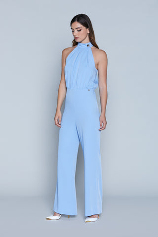 KYS long jumpsuit with American neckline and studded button with back opening 