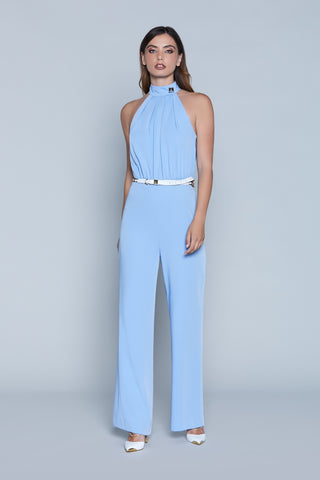 KYS long jumpsuit with American neckline and studded button with back opening 