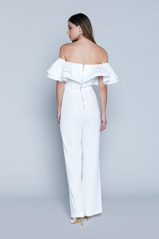 GORGEOUS long half-sleeved jumpsuit with boat neckline and ruffles 