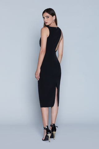 LOV midi S/M dress with jewel shoulder strap plus side opening and slit 