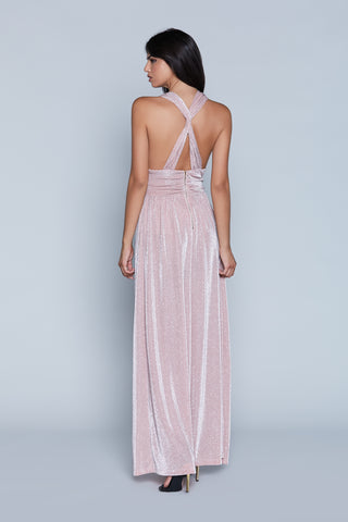 ETEREA long S/M dress with criss-cross back straps plus gathers and slits