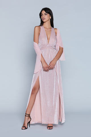 ETEREA long S/M dress with criss-cross back straps plus gathers and slits