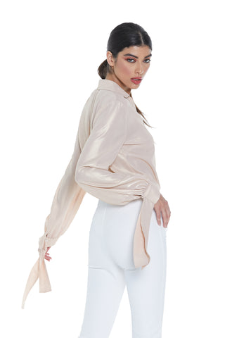 Camicia ALNAIR body manica lunga con fiocco scollo v incrocio più bott. Spalmato glitter