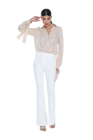 Camicia ALNAIR body manica lunga con fiocco scollo v incrocio più bott. Spalmato glitter