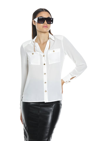 SUGILLITE long sleeve shirt with pocket plus buttons and hanging chains