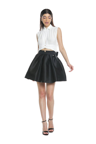 Short EPIDOTO skirt with pleats and satin bow on the back