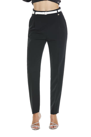 GIUNONE high-waisted trousers with pleats plus pocket and rhinestone buckle belt