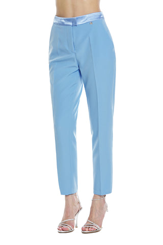 BOJI trousers with hook plus pocket, straight leg, satin inserts