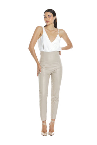 OCCHIOGATTO high-waisted trousers with back zip and eco-leather curls