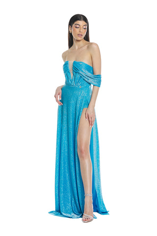 ASTROFILLITE long dress with boat neckline and lurex tulle insert
