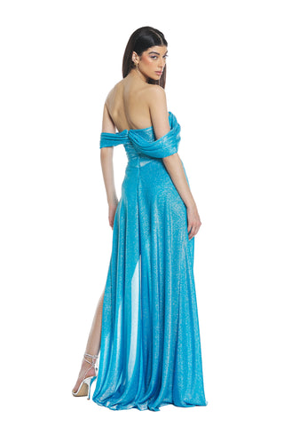 ASTROFILLITE long dress with boat neckline and lurex tulle insert