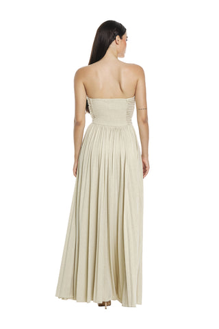 BEKON long band dress with front chain. pleated lurex