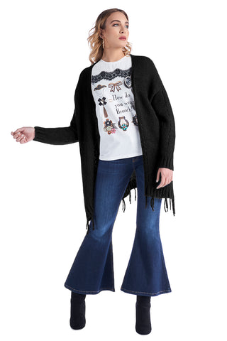 Cardigan modello ampio traforato  aperto con frange BILLIES