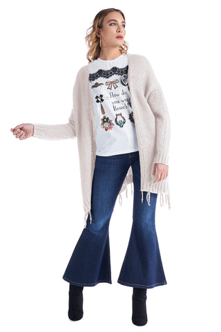 Cardigan modello ampio traforato  aperto con frange BILLIES