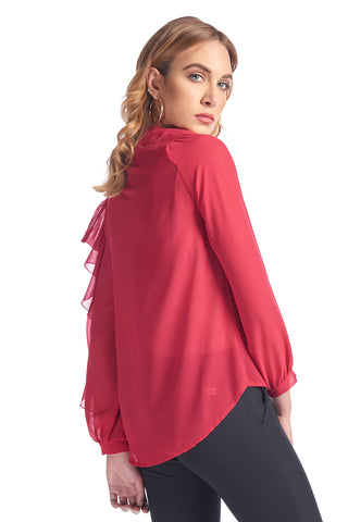 Blusa con bottoncino e volant sulla manica, relish fashion moda, abbigliamento femminile