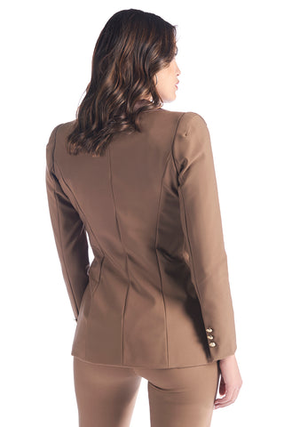 Long double-breasted jacket with satin lapels and PURSA/A gold buttons 