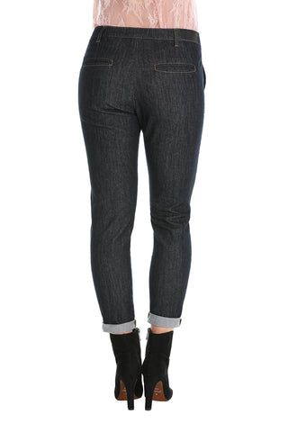 Pantalone jeans con tsche francesi blue scuro, relish fashion moda, abbigliamento femminile