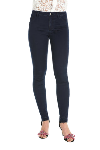 Pantalone Jeans jeggins vita alta denim blue scuro fondo sfrangiato CAMEM