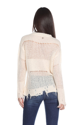 POLLON long-sleeved sweater with net stitch and broken hem