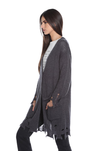 Cardigan OKKIDI lungo manica lunga con tasche più rotture fondo