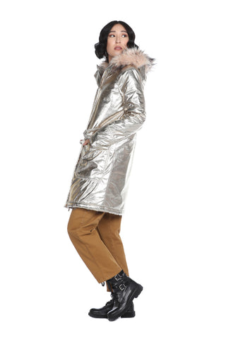 GETLEY long-sleeved parka with hood plus faux fur plus pockets plus laminated drawstring 