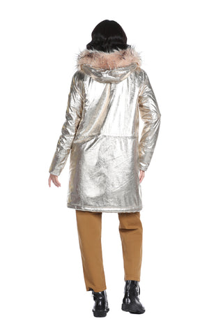 GETLEY long-sleeved parka with hood plus faux fur plus pockets plus laminated drawstring 