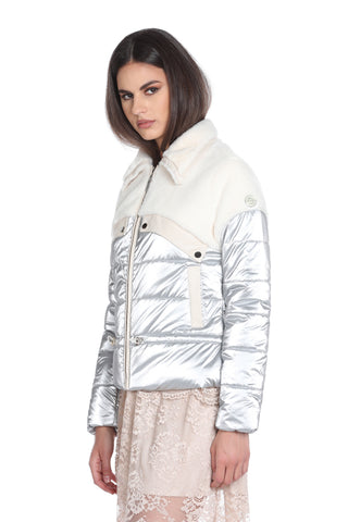 ASTYNO long-sleeved down jacket with eco-fur plus eco-leather profiles and drawstring