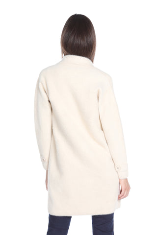 ANNOU double-breasted long-sleeved coat with fur yarn patch pockets