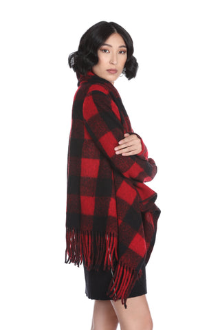 DREQUIA short, long-sleeved coat with checked cape-effect fringes