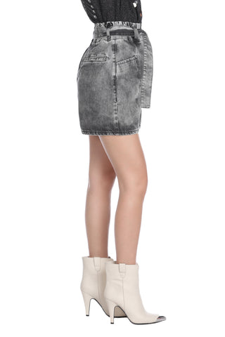 CIANGIA high-waisted shorts with stitching and pockets plus marbled effect denim belt 