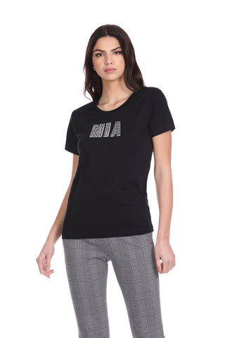 MIA half-sleeve T-Shirt with print and rhinestone application