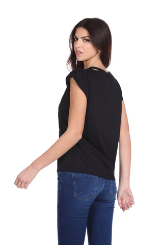 LFRED half-sleeve T-Shirt with neck opening and glitter print